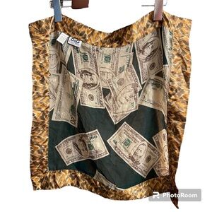 Dolce & Gabbana Rare Vintage Silk Scarf Money Theme Gold Accent Animal Print
